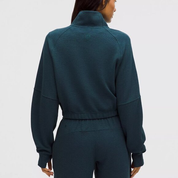 Scuba Cropped Funnel-Neck Half Zip Waffle | Heathered Indochine Blue | Size XL - Picture 2 of 5